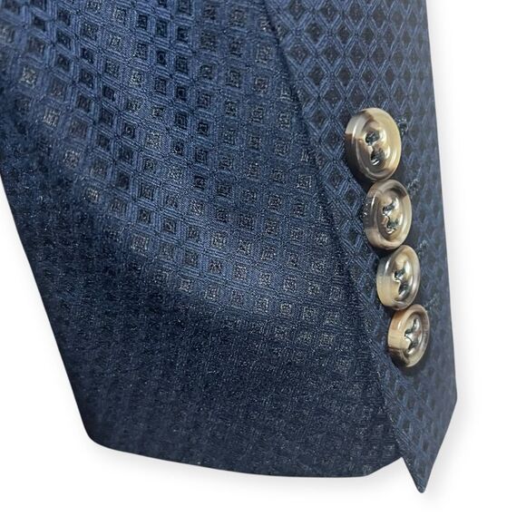 Zara Man Diamond Jaquard Textured Navy Blue Blazer 2 -Button Single Breasted 36R - Picture 8 of 11